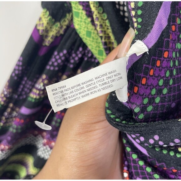 Soma Size M Halter Dress Black Purple Multi Chevron Sundress Stretch Soft Midi - Picture 5 of 8